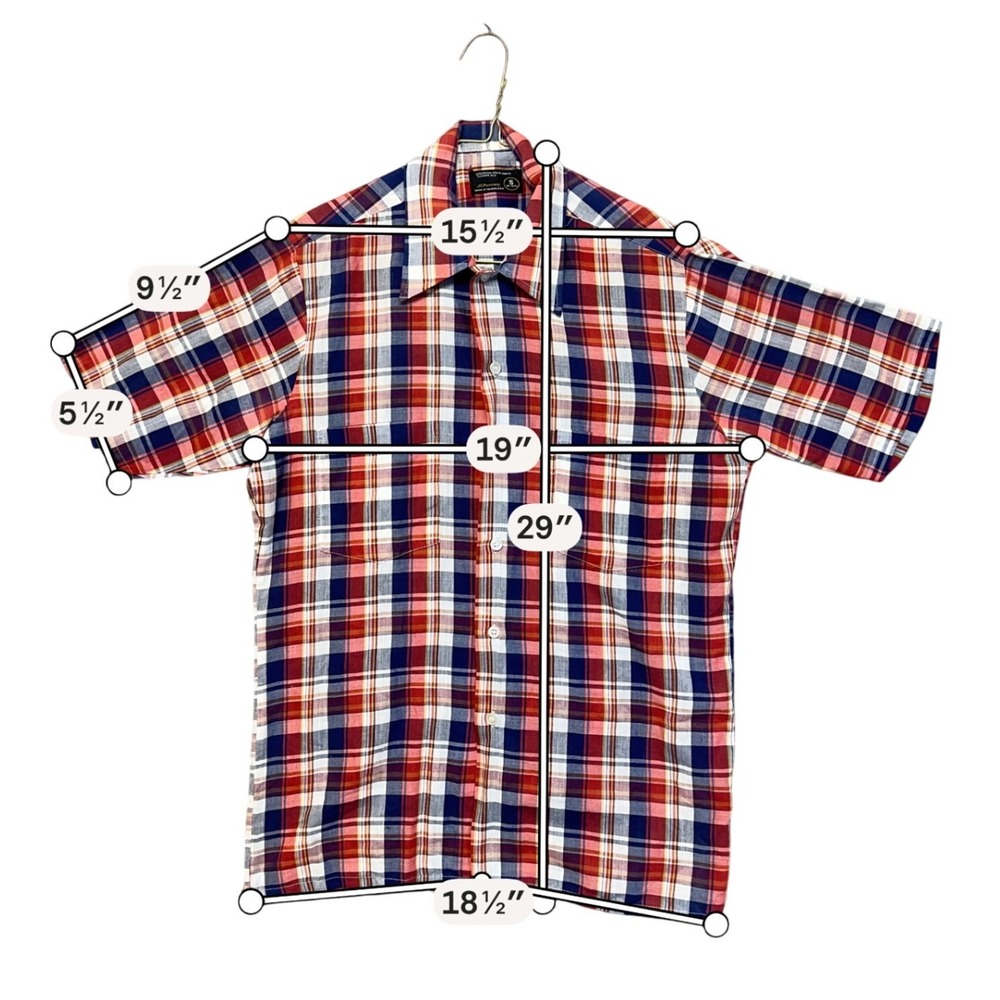 JCPenney Plaid Button Down Mens S Red White Blue Excellent Vintage Short Sleeve - Picture 5 of 6